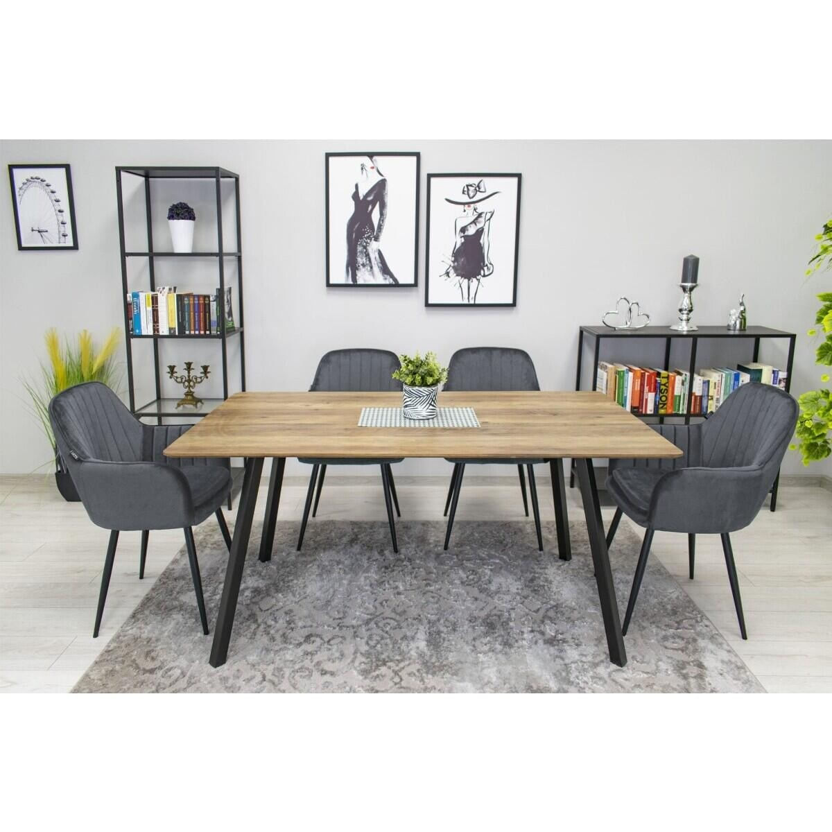 Scaun stil fotoliu bucatarie/living, Artool, Lugo, catifea, metal, gri si negru, 57.5x56.5x86.5 cm — imaginea 5