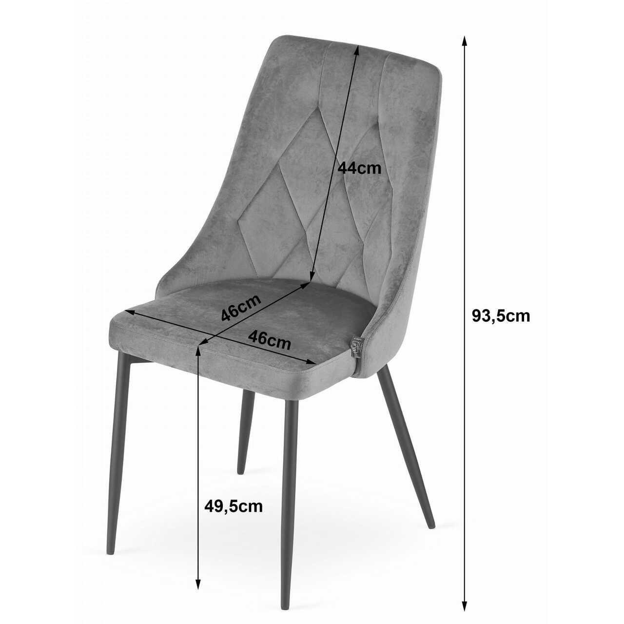 Scaun bucatarie/living, Artool, Imola, catifea, metal, gri, 48.5x61x93.5 cm — imaginea 3