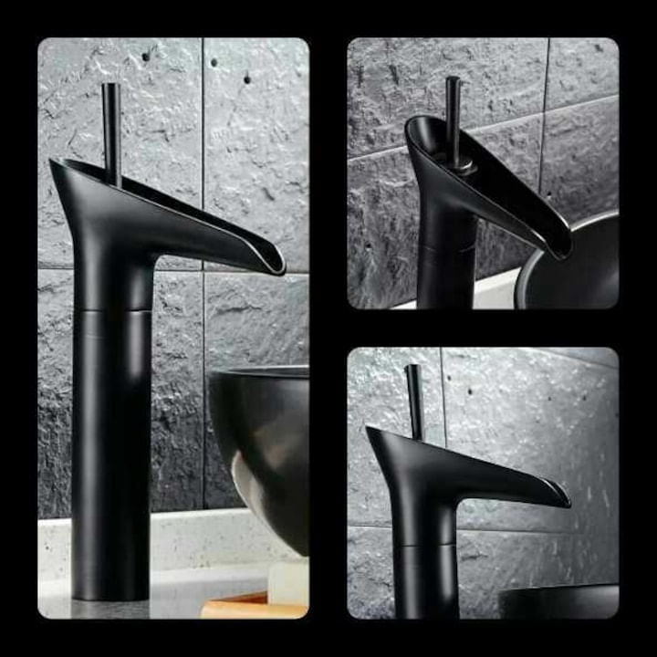 Baterie sanitara pentru lavoar, inalta, vintage, pentru chiuveta baie, cartus ceramic, negru mat, montare pe blat — imaginea 5