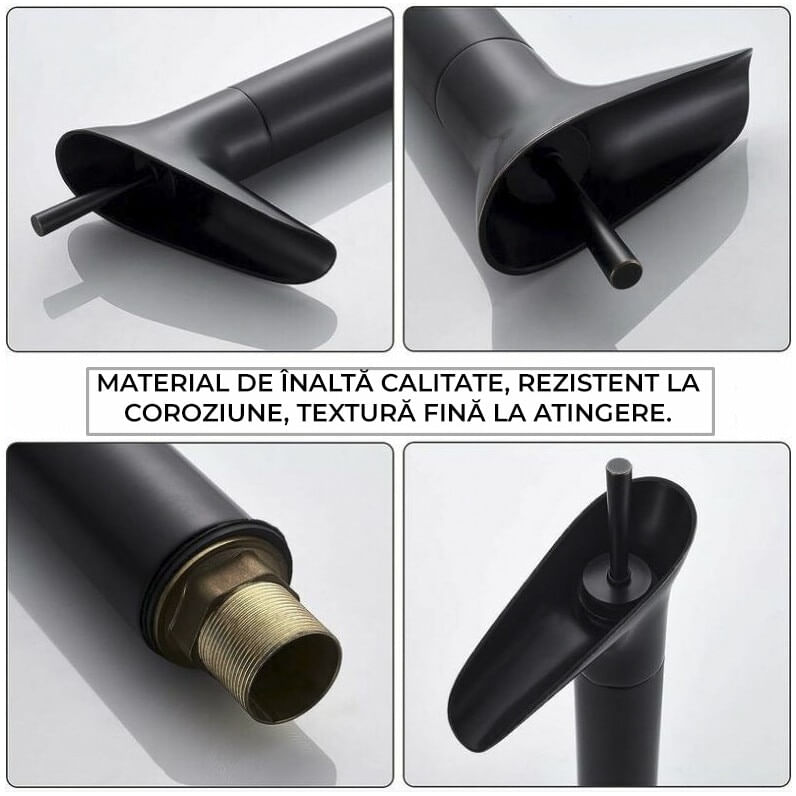 Baterie sanitara pentru lavoar, inalta, vintage, pentru chiuveta baie, cartus ceramic, negru mat, montare pe blat — imaginea 8