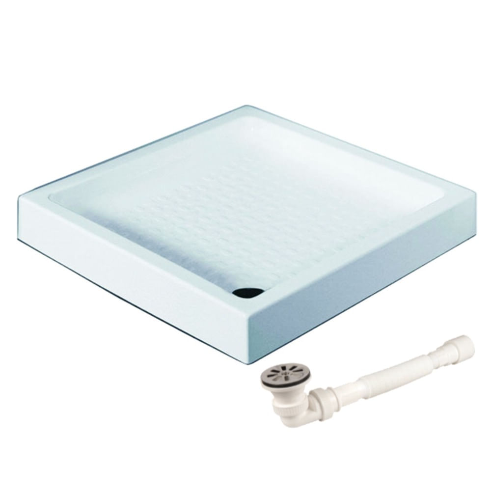 Pachet cabina Luna 70 + cadita + baterie dus, alb, 70x70 cm