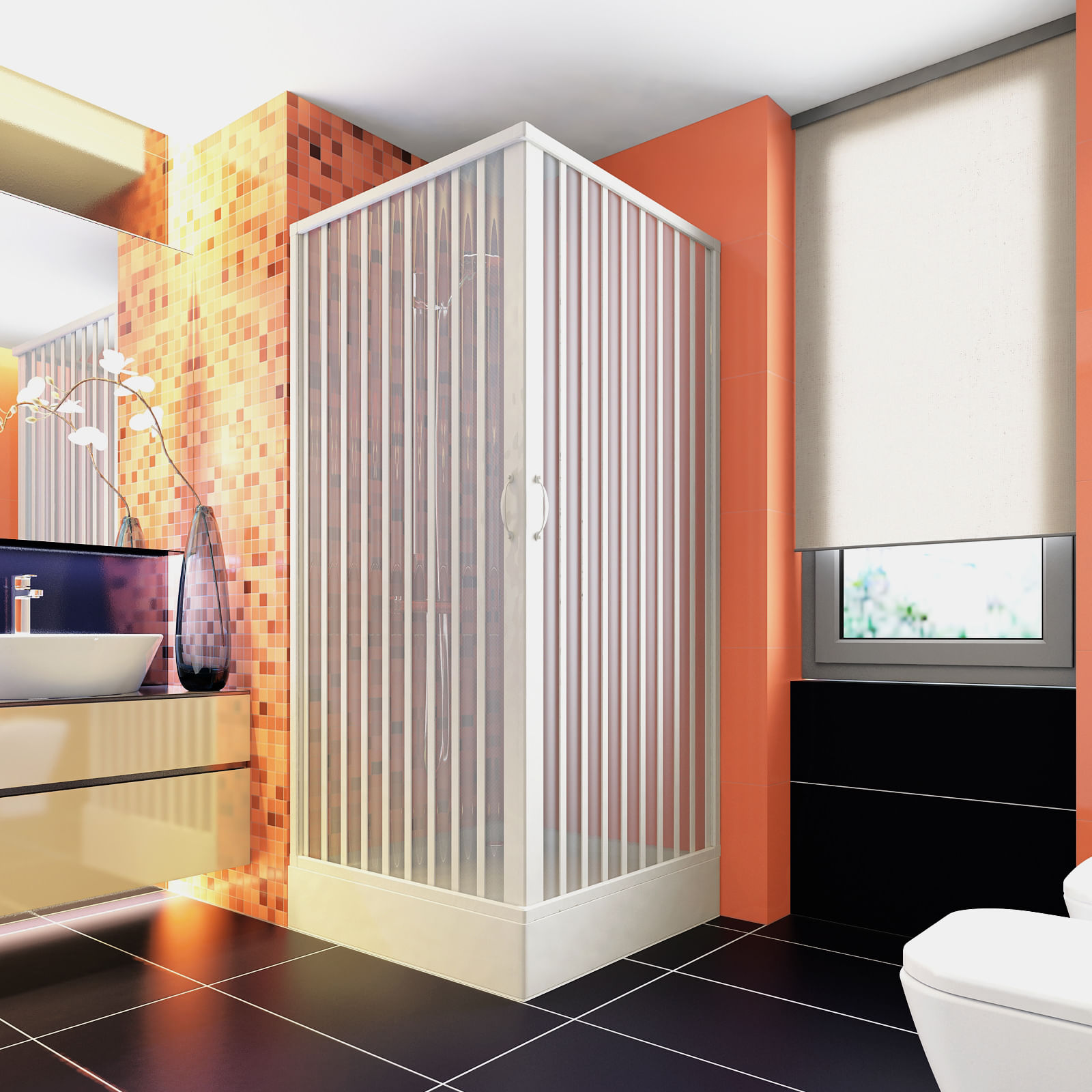 Cabina de dus patrata Italbox Luna Lux, usi armonice, PVC, fara cadita de dus, 90x90x185 cm, Alb