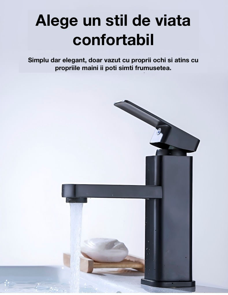 Baterie baie, anticalcar, rezistenta la zgarieturi, barbotator economisire apa, fara stropire, cartus ceramic, negru mat — imaginea 5
