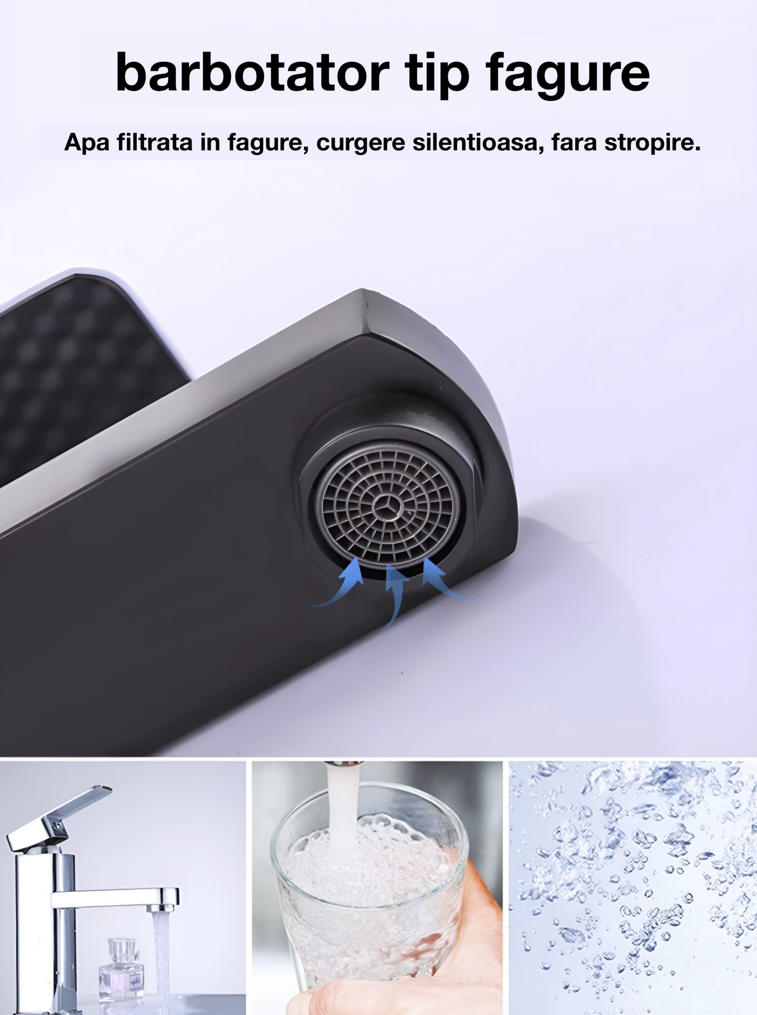 Baterie baie, anticalcar, rezistenta la zgarieturi, barbotator economisire apa, fara stropire, cartus ceramic, negru mat — imaginea 6