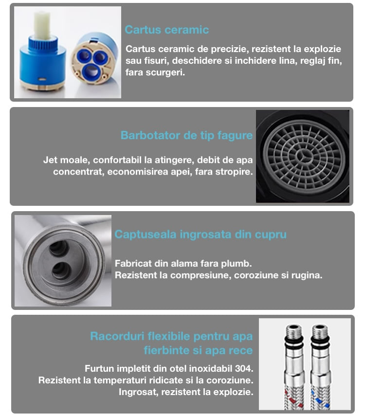 Baterie baie, dus extractibil, anticalcar, rezistenta la zgarieturi, fara stropire, cartus ceramic, negru mat — imaginea 3