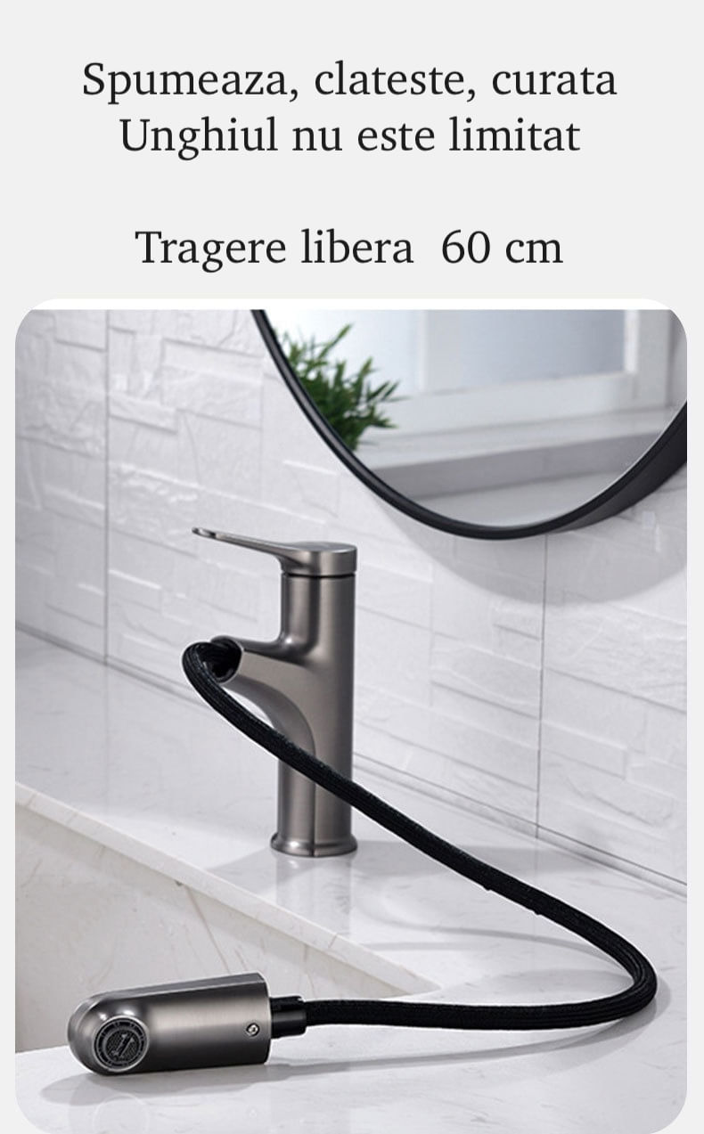 Baterie baie, dus extractibil, anticalcar, rezistenta la zgarieturi, fara stropire, cartus ceramic, negru mat — imaginea 6