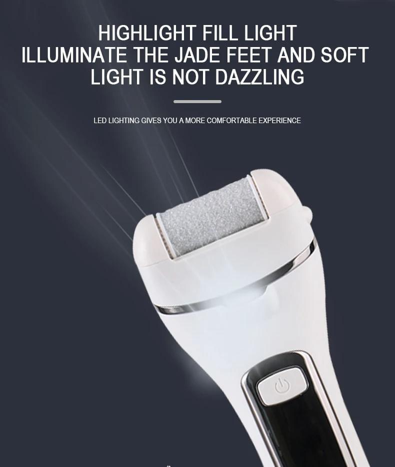 Pila electrica pentru calcaie, 3 role, 2 viteze, afisaj LED, lumina LED, incarcare prin USB, alba
