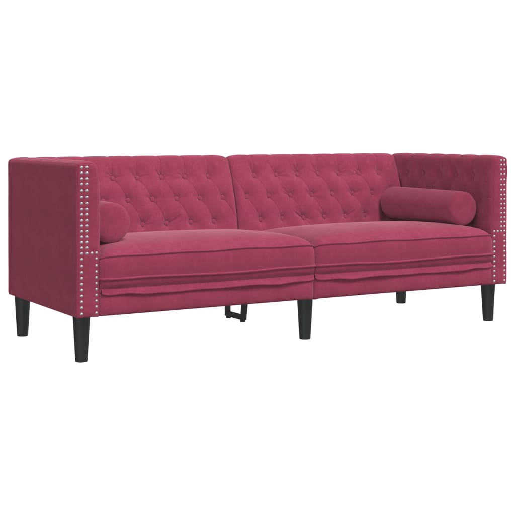 Canapea Chesterfield cu pernute/3 locuri, rosu vin, catifea