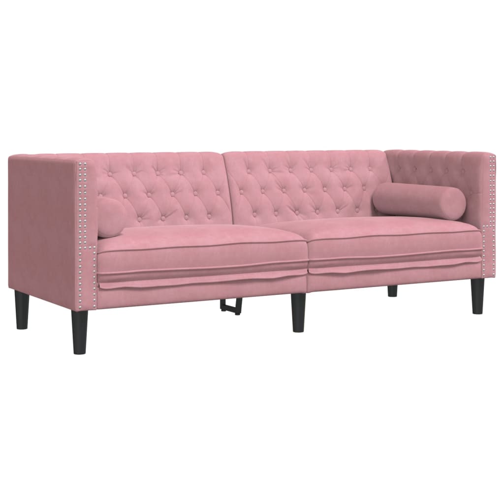 Canapea Chesterfield cu pernute/3 locuri, roz, catifea