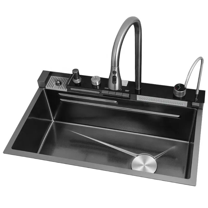 Set chiuveta bucatarie multifunctionala, otel inoxidabil, baterie retractabila, spalator pahare + accesorii incluse — imaginea 3