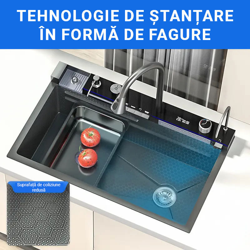 Set chiuveta bucatarie multifunctionala, otel inoxidabil, baterie retractabila, spalator pahare + accesorii incluse — imaginea 9