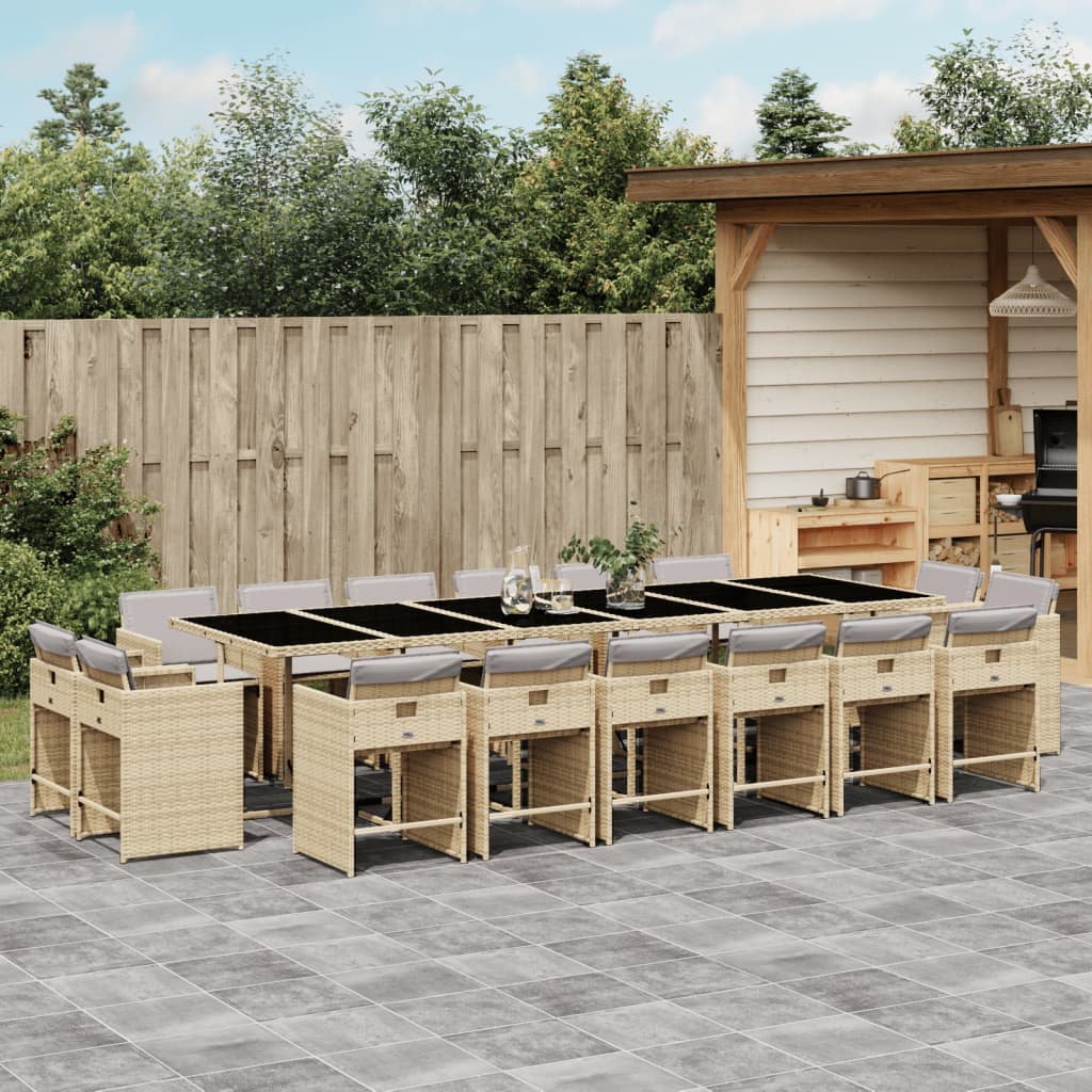 Set mobilier gradina cu perne, 17 piese bej combinat poliratan — imaginea 2