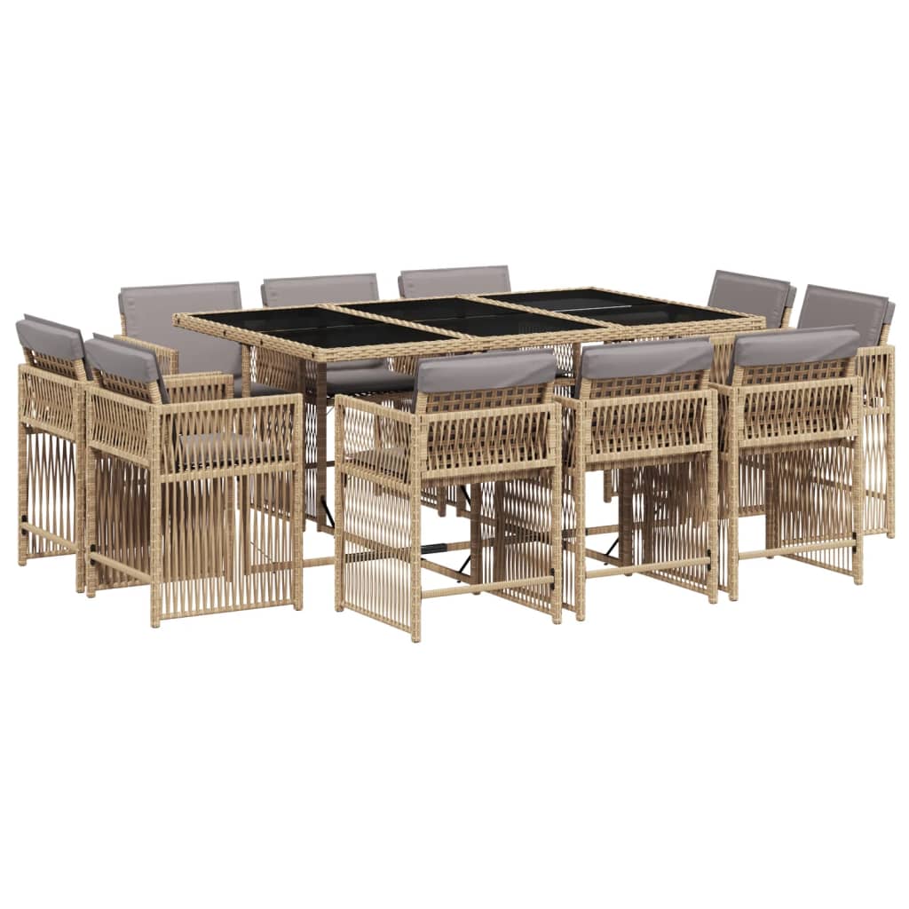 Set mobilier gradina cu perne, 11 piese bej combinat poliratan