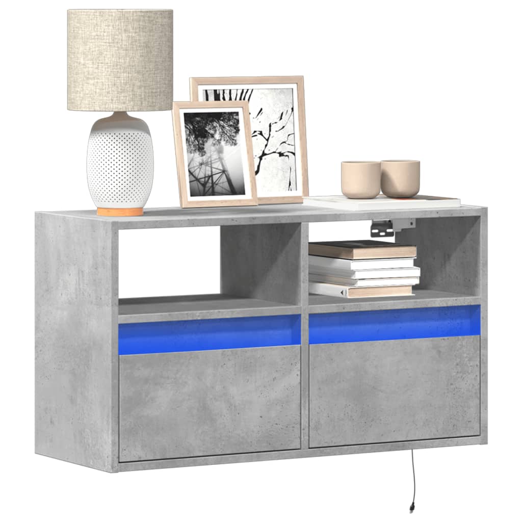 Comoda TV de perete cu lumini LED, gri beton, 80x31x45 cm — imaginea 2