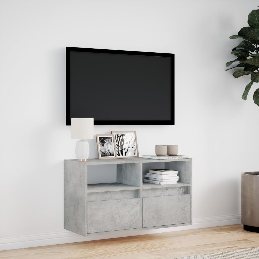 Comoda TV de perete cu lumini LED, gri beton, 80x31x45 cm — imaginea 4