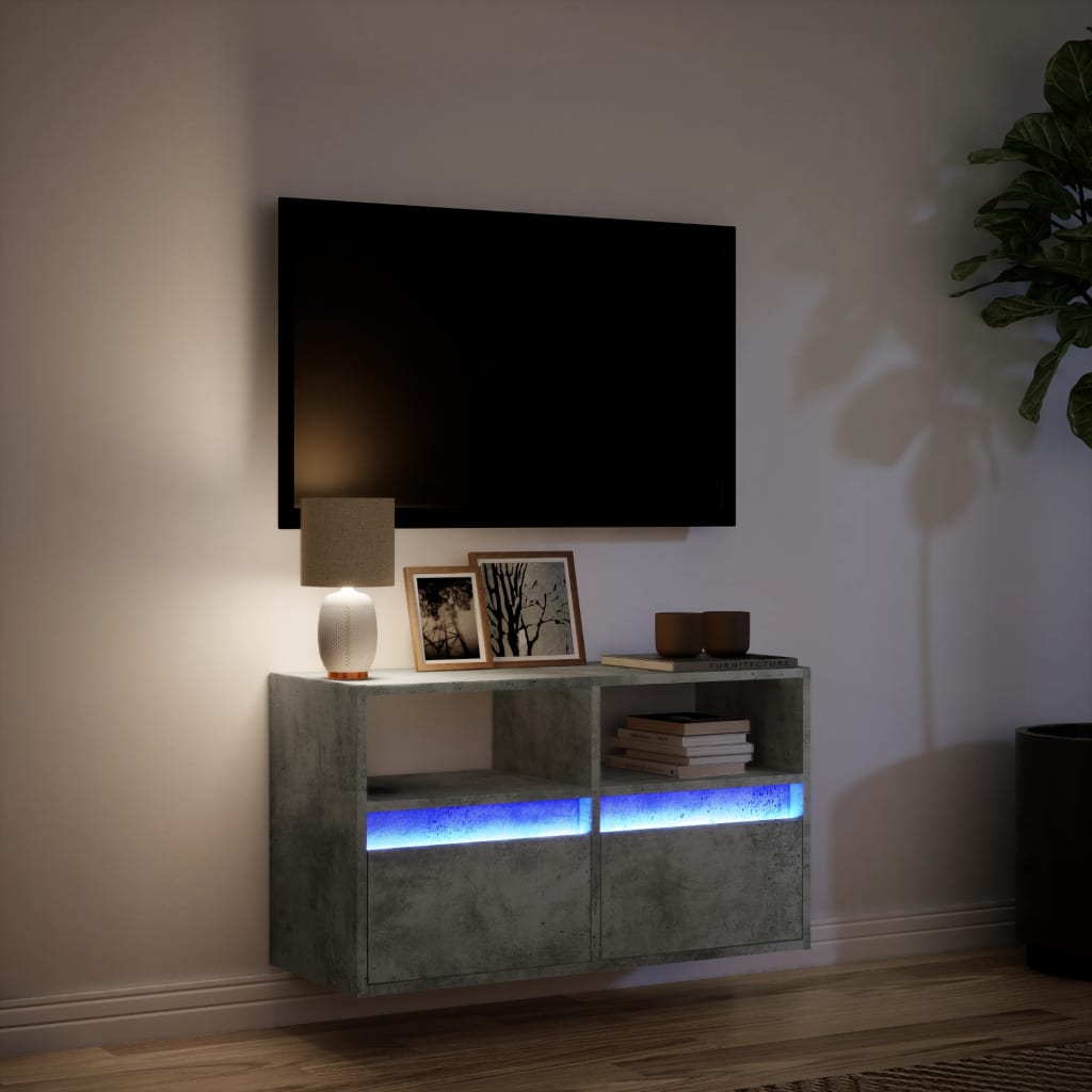 Comoda TV de perete cu lumini LED, gri beton, 80x31x45 cm — imaginea 5