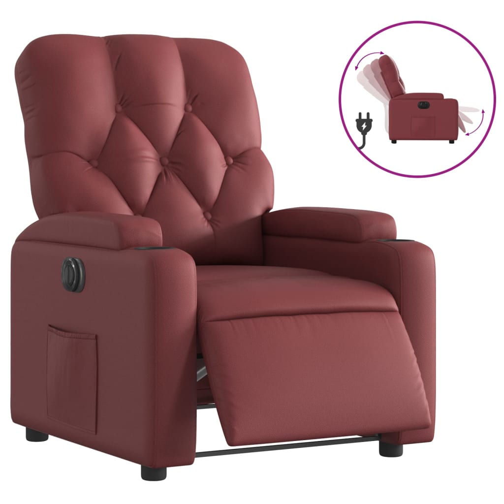 Fotoliu rabatabil electric, rosu vin, piele ecologica