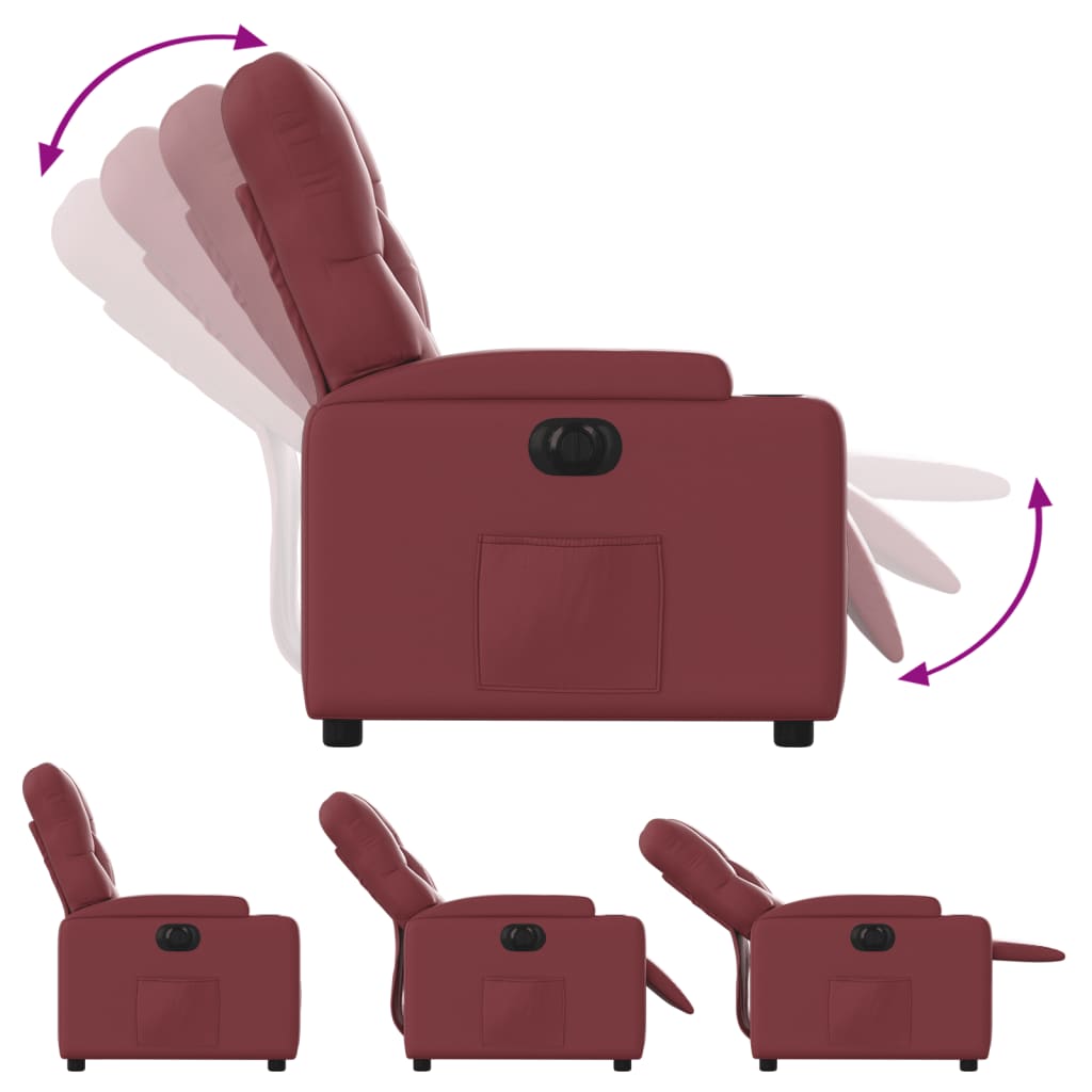 Fotoliu rabatabil electric, rosu vin, piele ecologica — imaginea 6