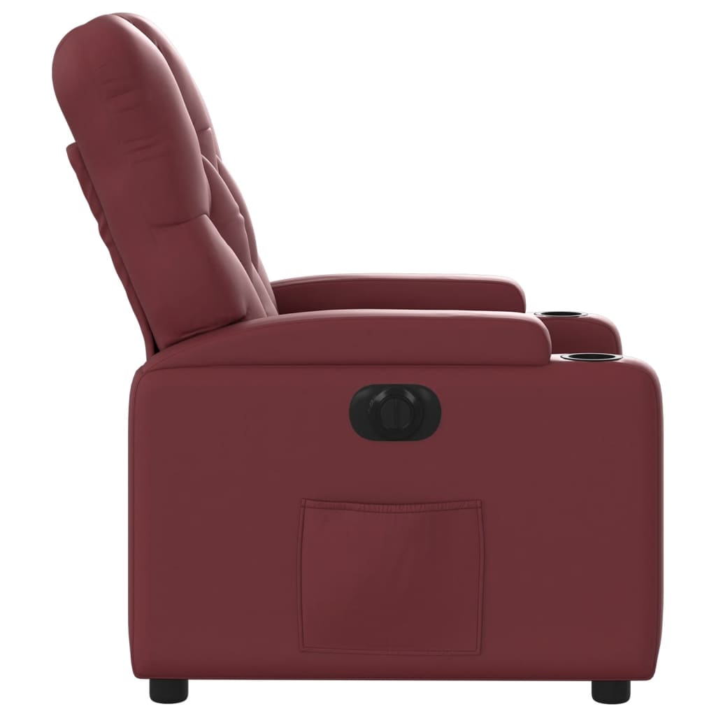 Fotoliu rabatabil electric, rosu vin, piele ecologica — imaginea 9