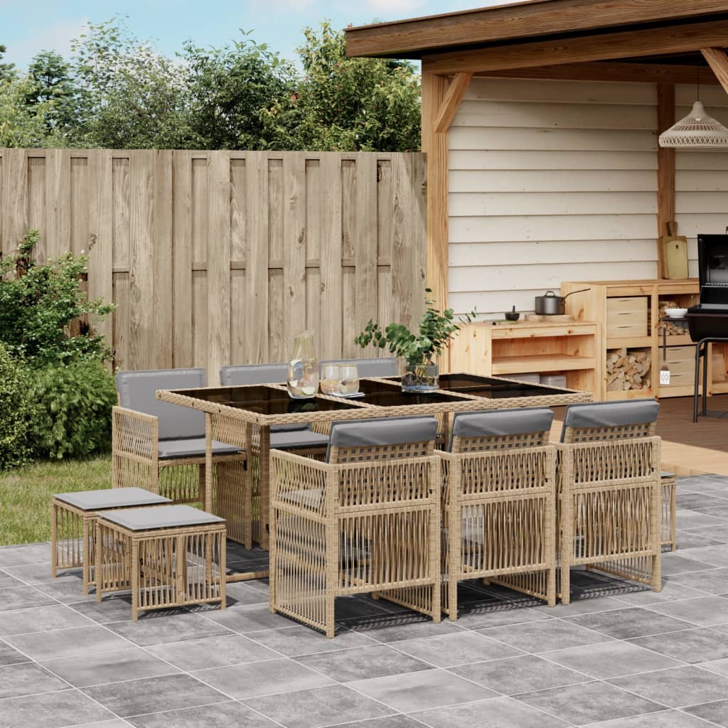 Set mobilier gradina cu perne, 11 piese bej combinat poliratan — imaginea 2