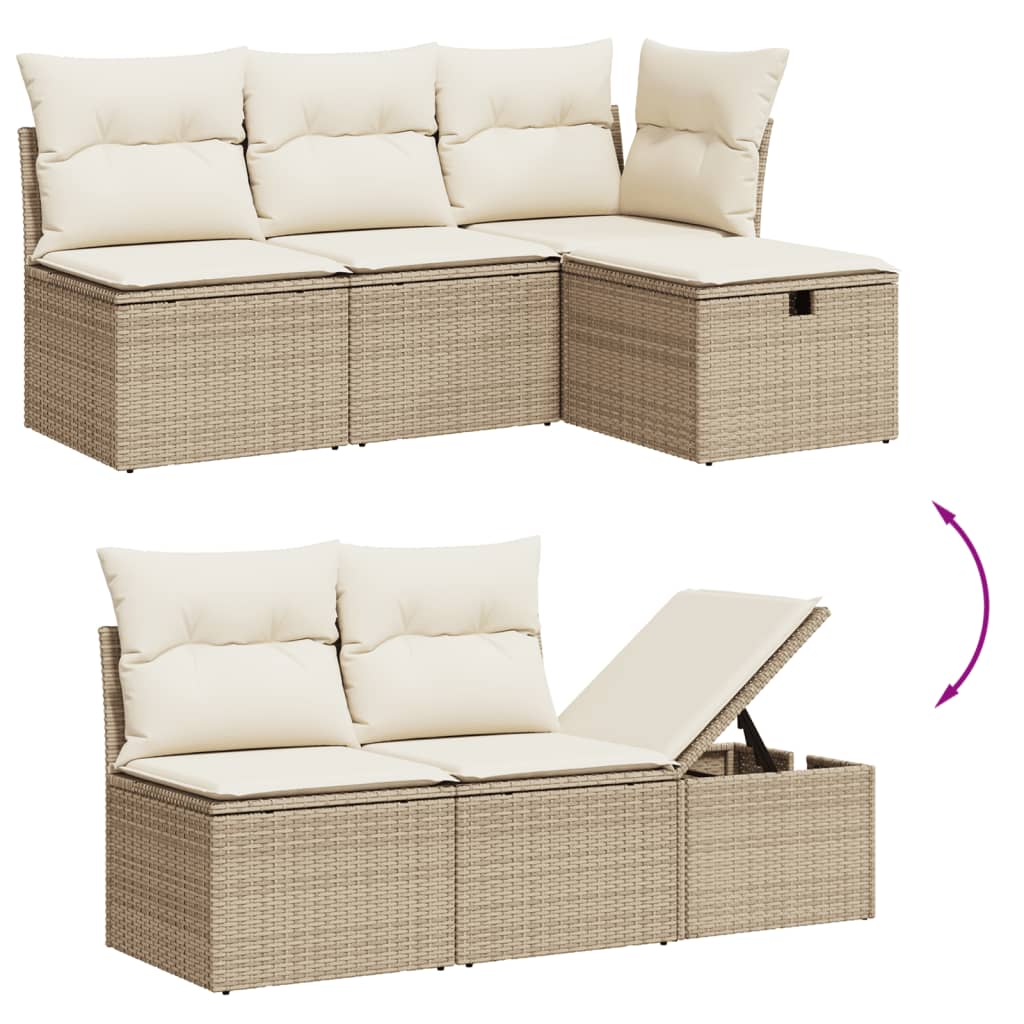 Set canapele de gradina, 7 piese, cu perne, bej, poliratan — imaginea 7