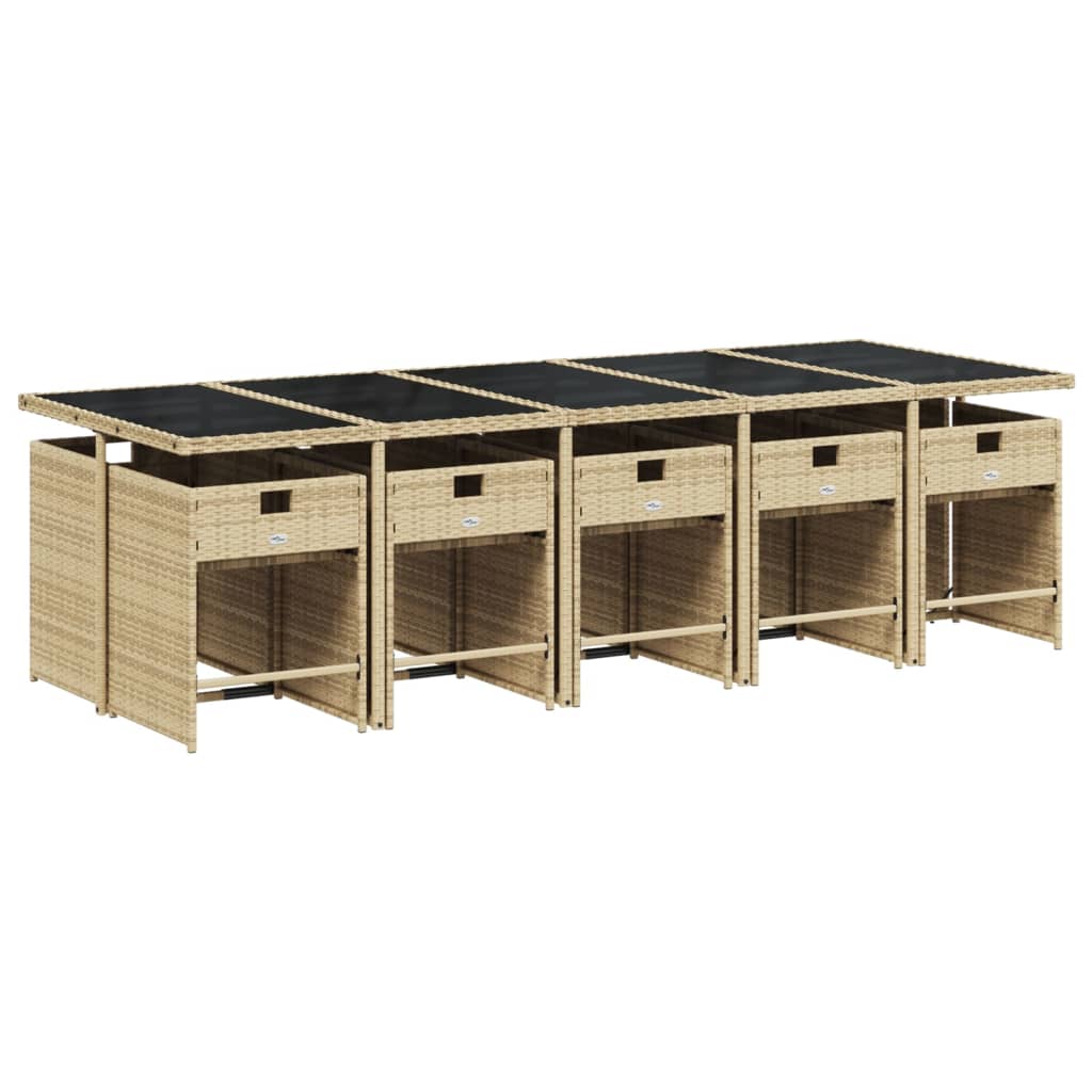 Set mobilier gradina cu perne, 11 piese bej combinat poliratan — imaginea 3