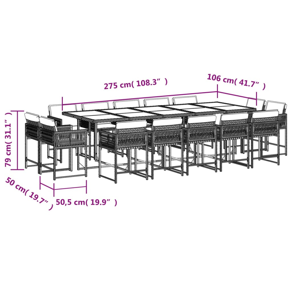 Set mobilier gradina cu perne, 15 piese, bej combinat poliratan — imaginea 5