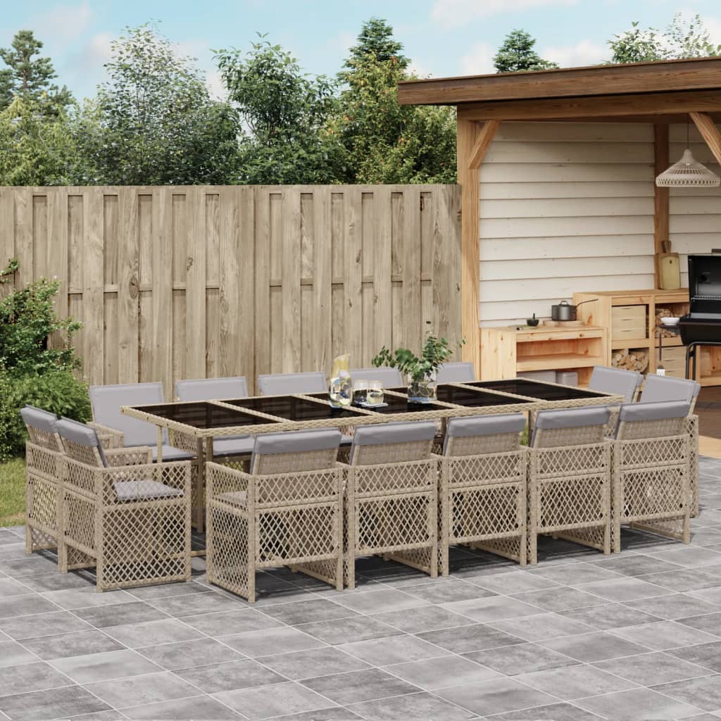 Set mobilier gradina cu perne, 15 piese, bej combinat poliratan — imaginea 2