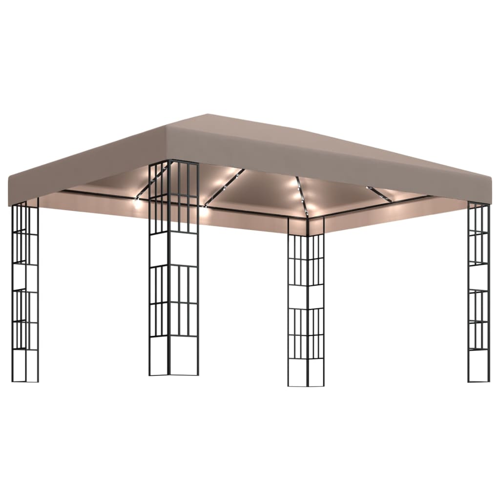 Pavilion cu siruri de lumini LED, gri taupe, 4x3 m