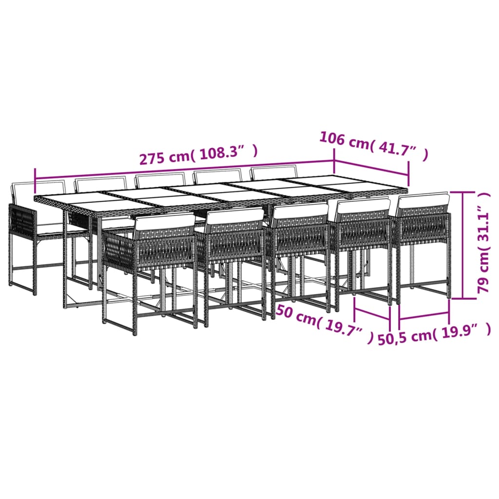 Set mobilier gradina cu perne, 11 piese bej combinat poliratan — imaginea 4