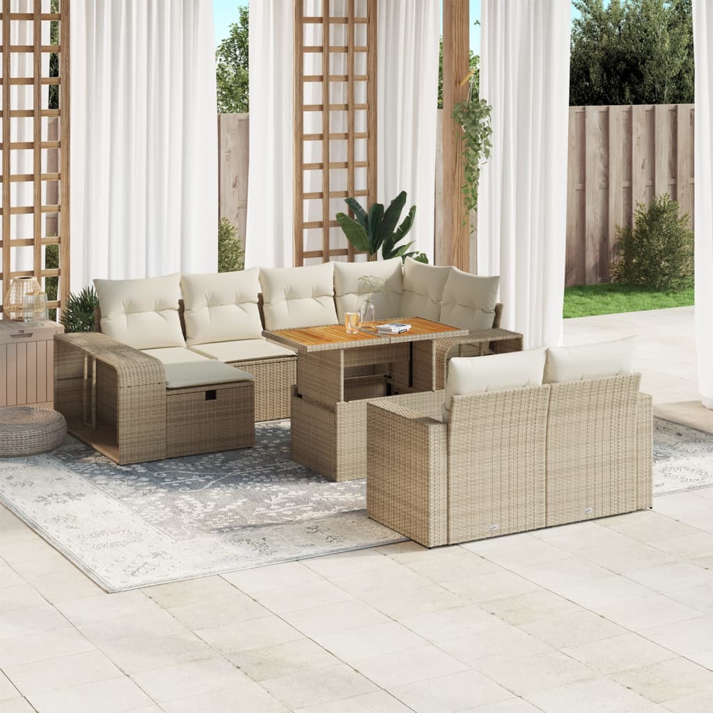 Set canapele de gradina cu perne, 11 piese, bej, poliratan — imaginea 2