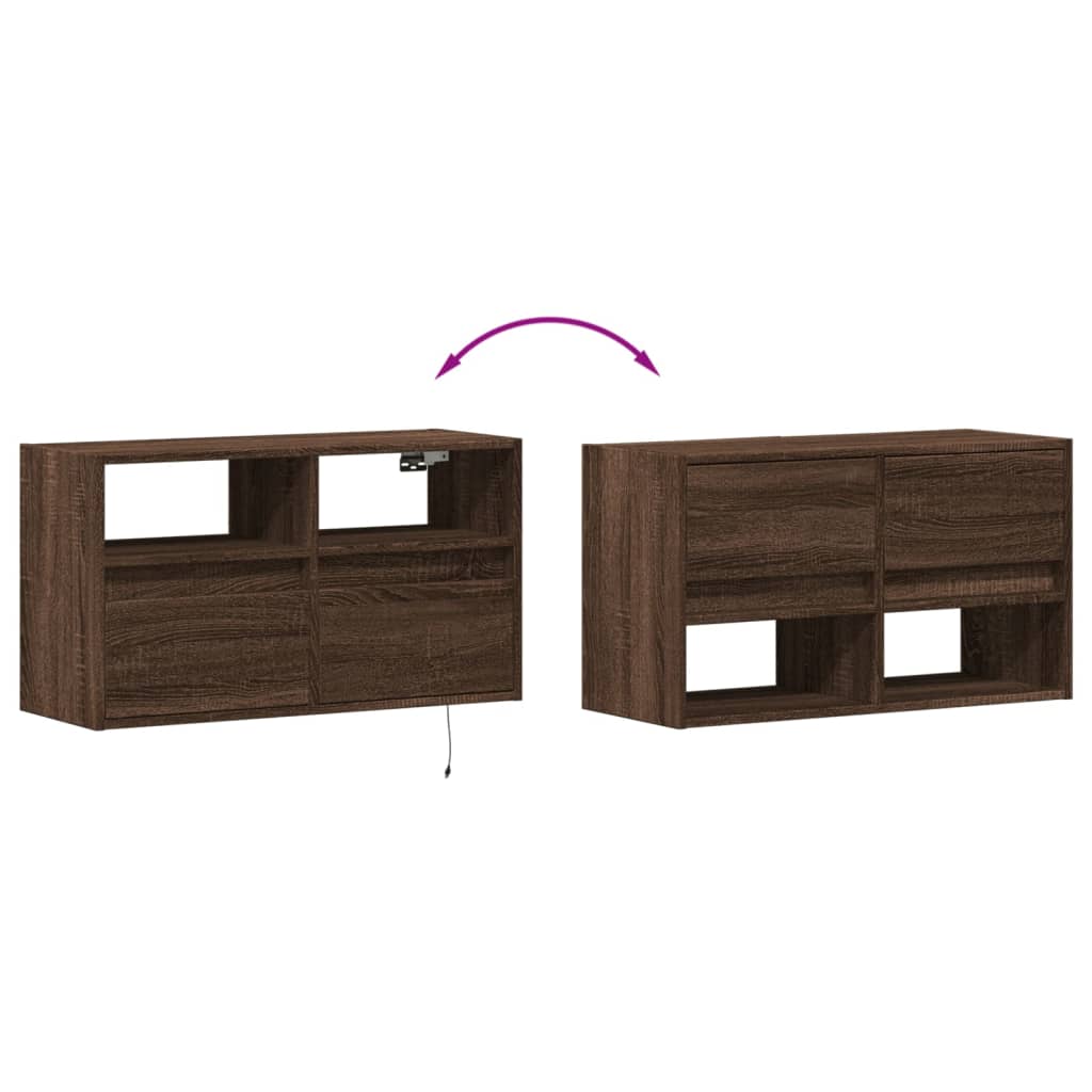 Comoda TV de perete cu lumini LED, stejar maro, 80x31x45 cm — imaginea 10