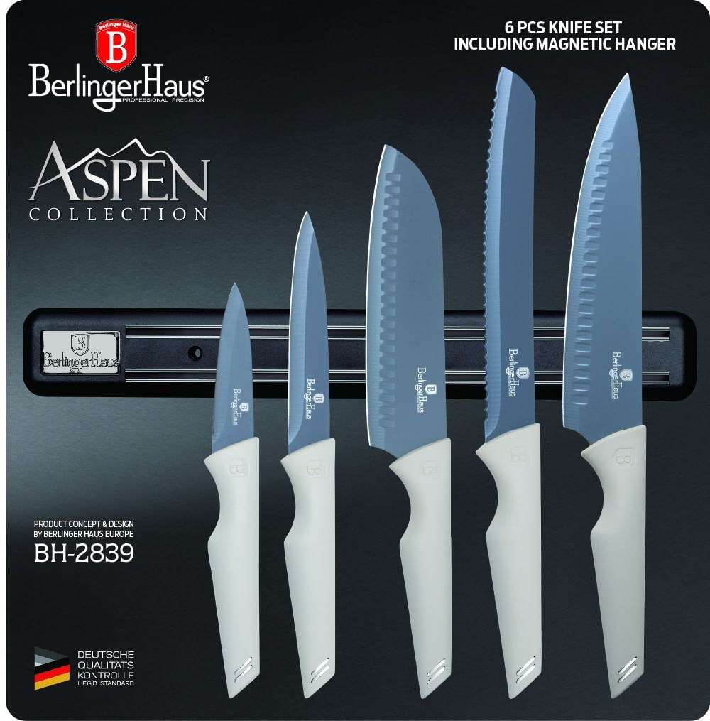 Set cutite cu suport magnetic, 6 piese, gri, Aspen Collection, BerlingerHaus,BH 2839 — imaginea 3