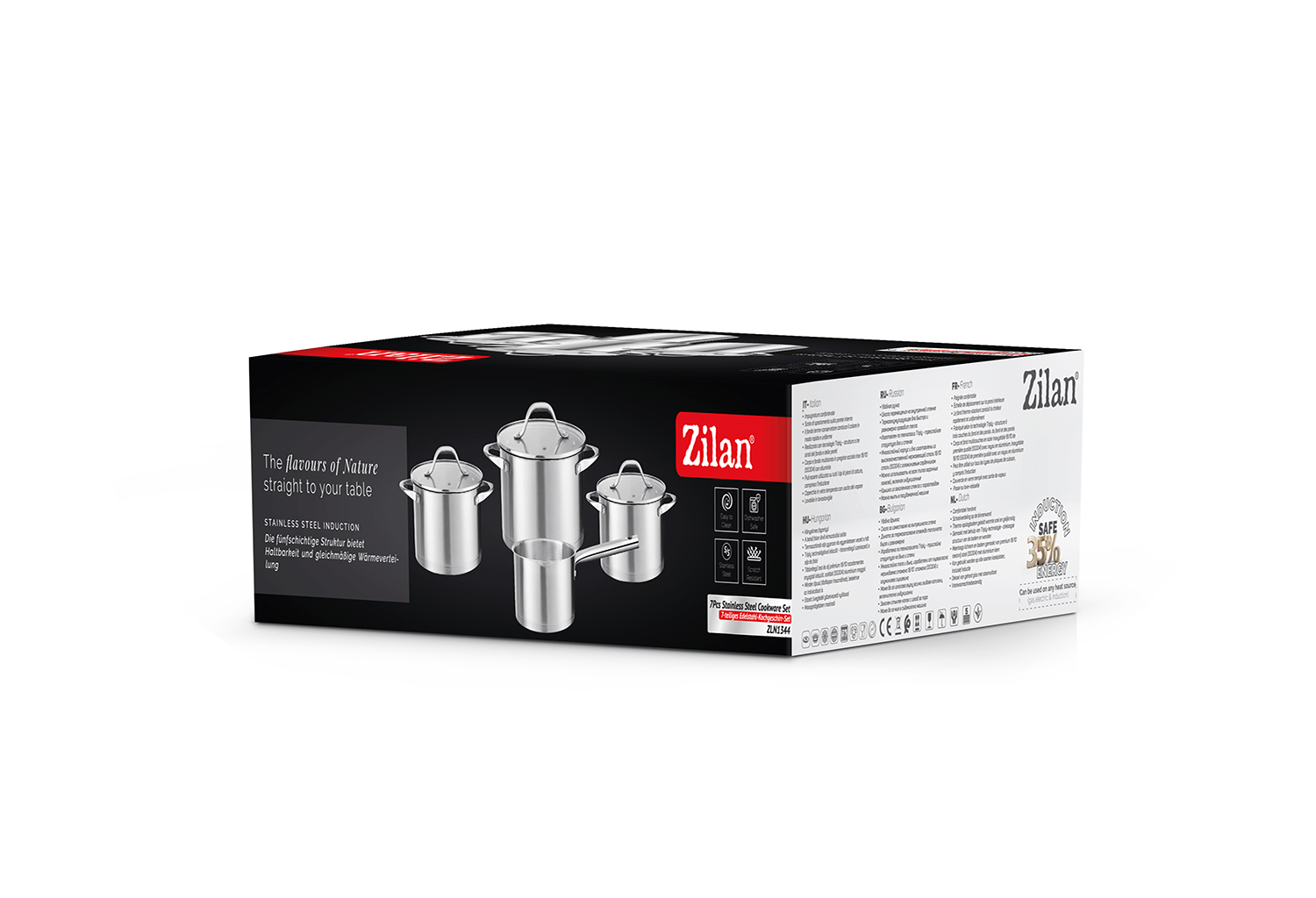 Set vase de gatit din inox Zilan ZLN1344 cu 7 piese, manere nituite, Compatibil gaz, inductie & electric — imaginea 2
