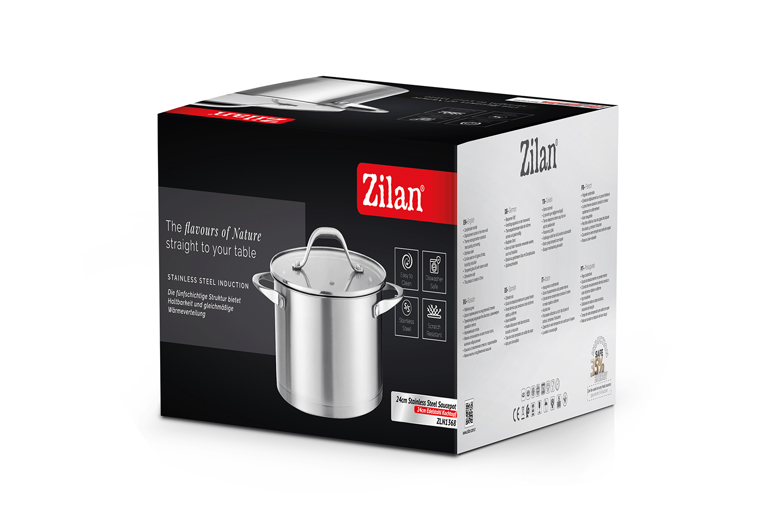 Oala din inox Zilan ZLN1368, 5.5L, Diametru 24 cm, manere nituite, Compatibil gaz, inductie & electric — imaginea 2