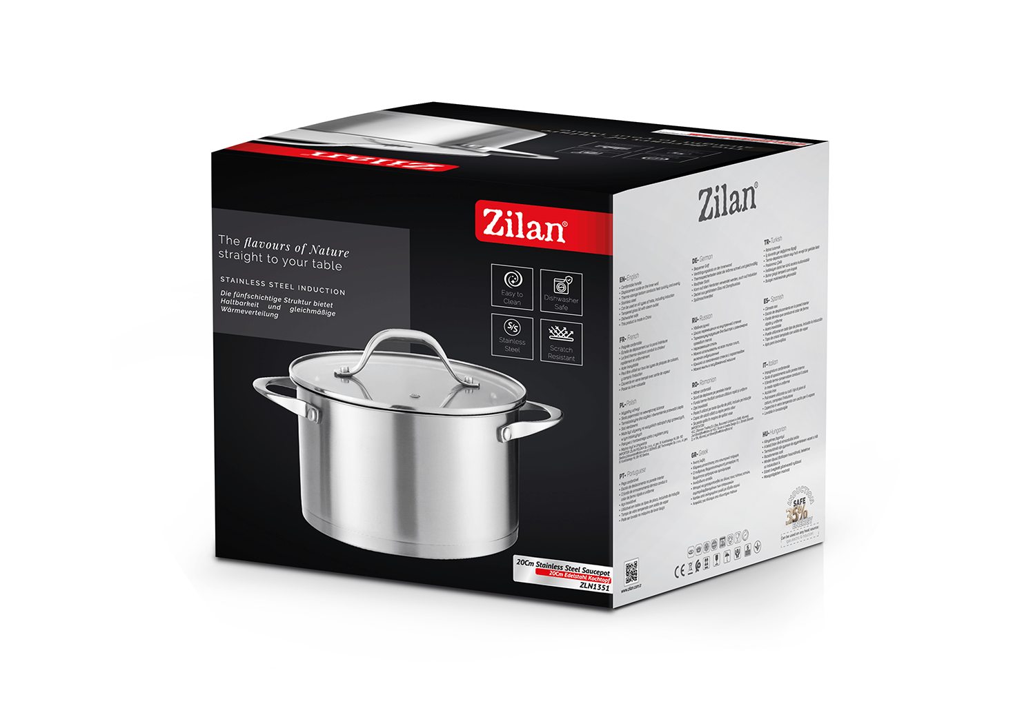 Oala din inox Zilan ZLN1351, 3L Diametru 20 cm, manere nituite, Compatibil gaz, inductie & electric — imaginea 2
