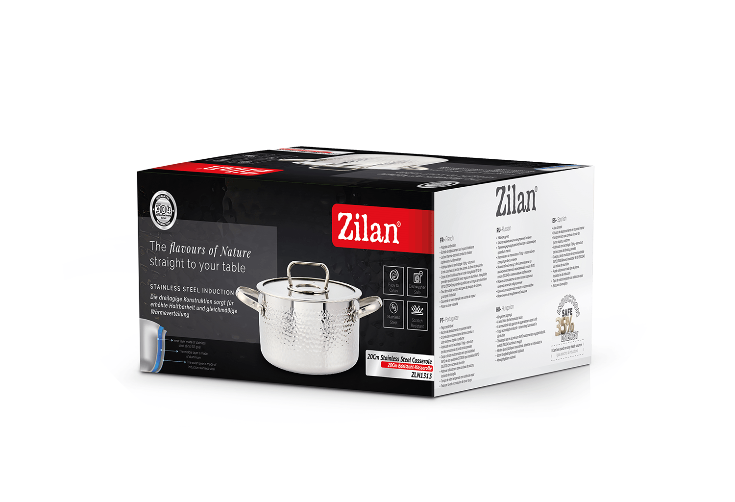Cratita din inox Zilan ZLN1313, 2.5L, Diametru 20 cm, Manere nituite, Compatibil gaz, inductie & electric — imaginea 2