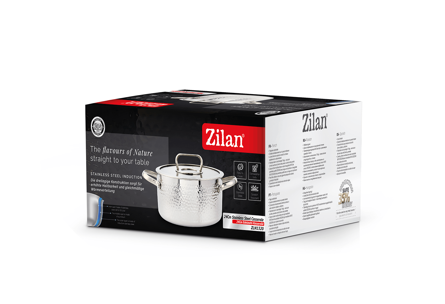 Cratita din inox Zilan ZLN1320, 4.5L, Diametru 24 cm, Manere nituite, Compatibil gaz, inductie & electric — imaginea 2