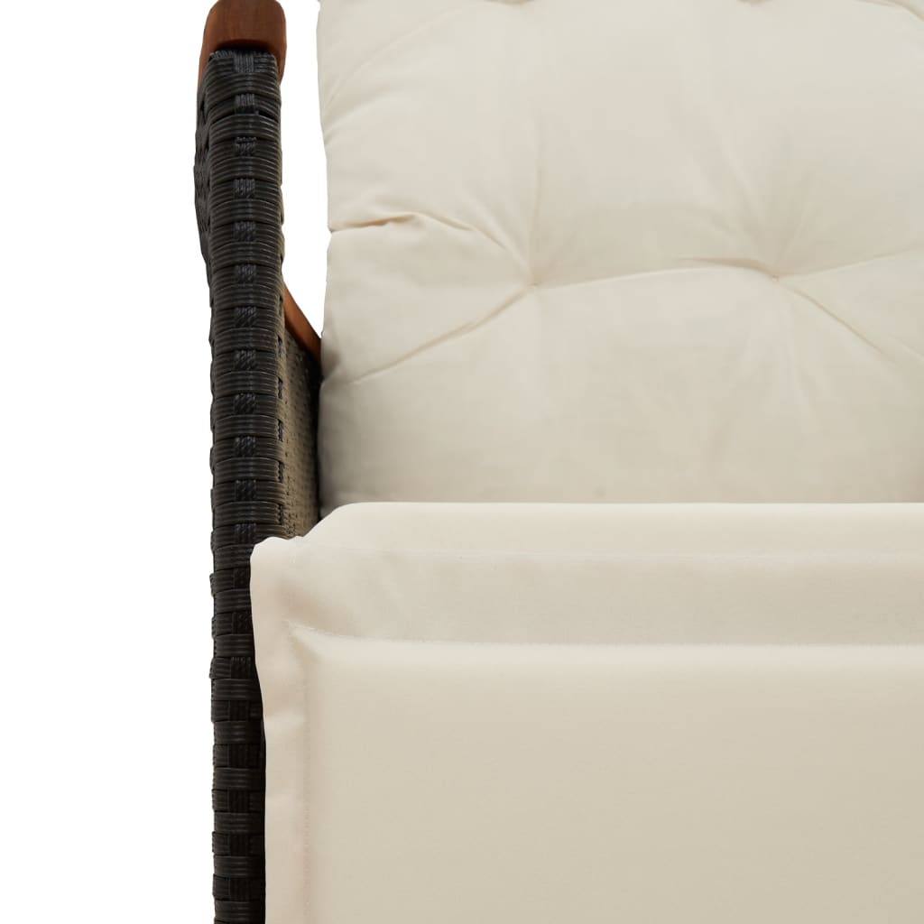 Set bistro de gradina, 7 piese, cu perne, negru, poliratan — imaginea 5