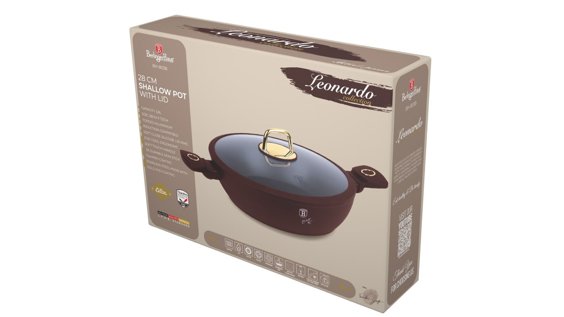 Cratita cu capac 28 cm, 3.8 Litri, BerlingerHaus, Leonardo Collection, BH/8038 — imaginea 2