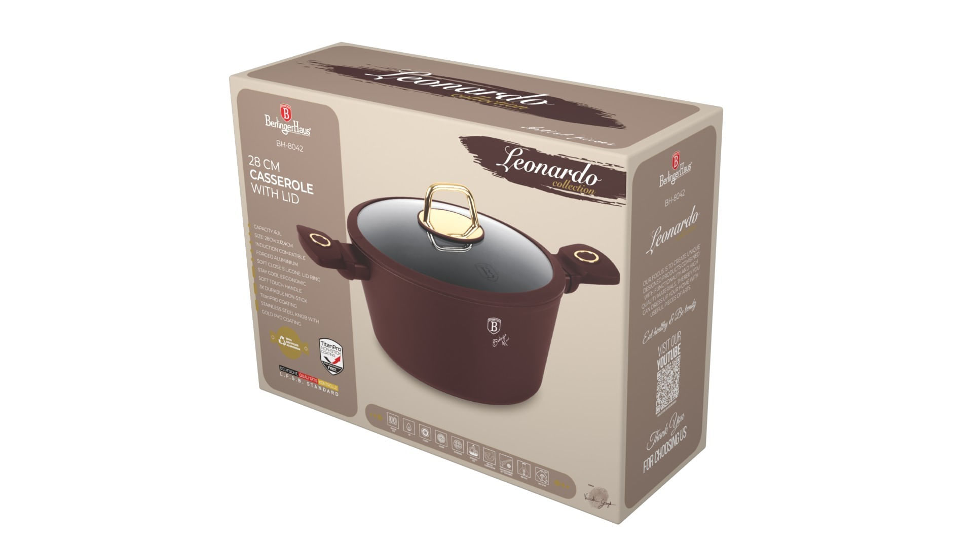 Oala cu capac 24 cm, 4.1 Litri, BerlingerHaus, Leonardo Collection, BH/8041 — imaginea 2
