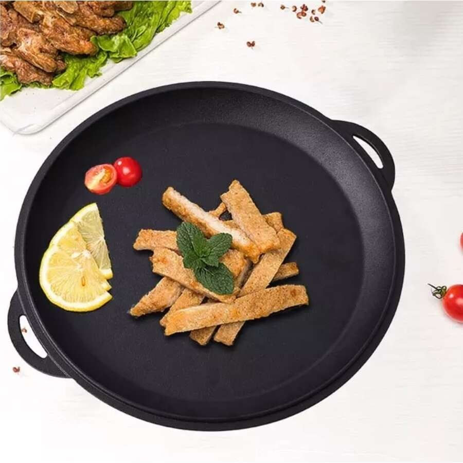 Oala de fonta tip wok, cu capac, 3 in 1, 32x14 cm, Perfect Home — imaginea 5