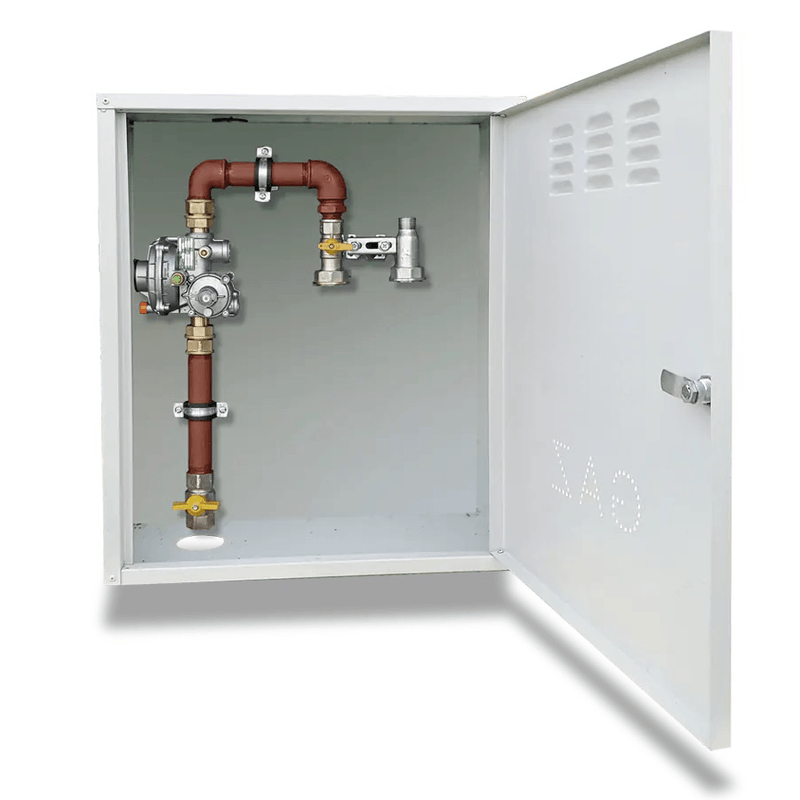 Firida 60x50x25 cm, Proconstructo Group, cutie pentru contor de gaz si regulator, gri, din tabla, cu 2 orificii