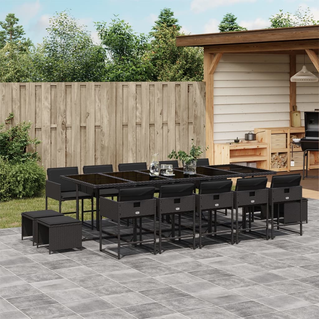 Set mobilier de gradina cu perne, 15 piese, negru, poliratan — imaginea 2