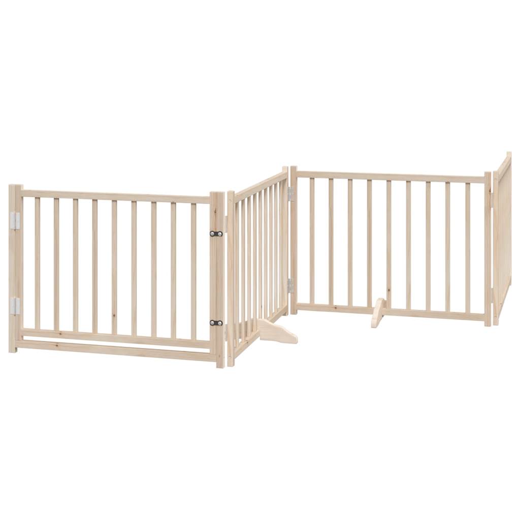 Poarta caini pliabila cu usa 4 panouri, 320 cm, lemn masiv brad, mărime 80x60x2 cm