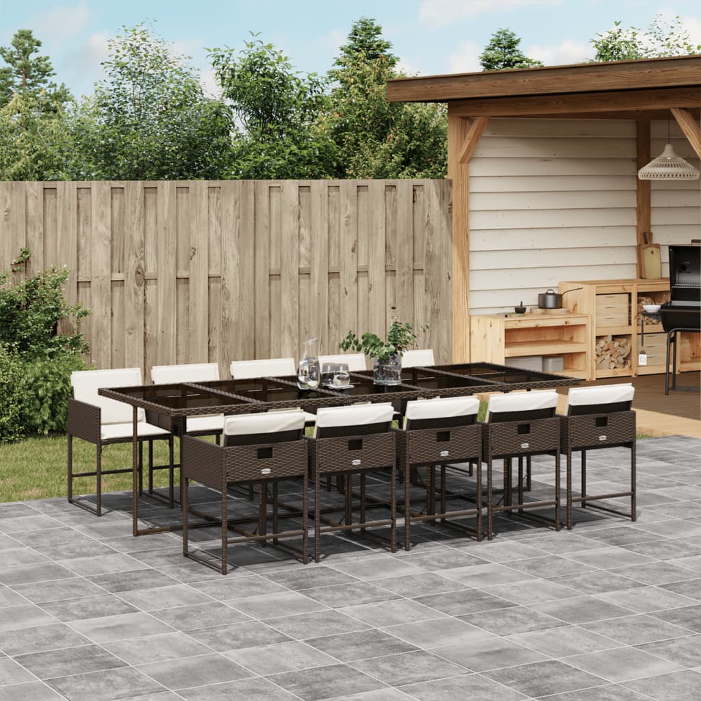 Set mobilier de gradina cu perne, 11 piese, maro, poliratan — imaginea 2