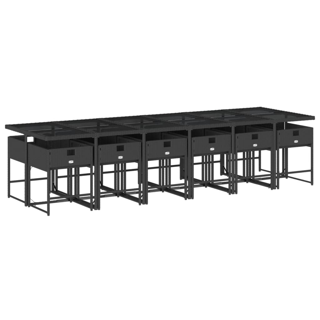 Set mobilier de gradina cu perne, 13 piese, negru, poliratan — imaginea 3