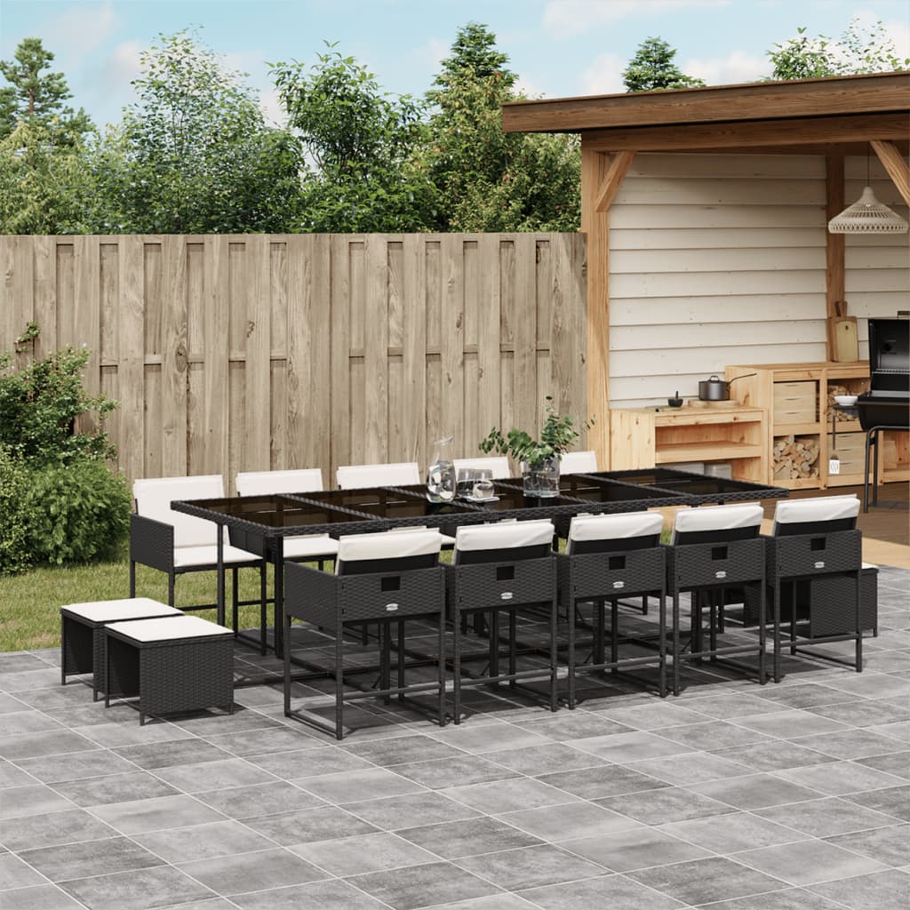 Set mobilier de gradina cu perne, 15 piese, negru, poliratan — imaginea 2