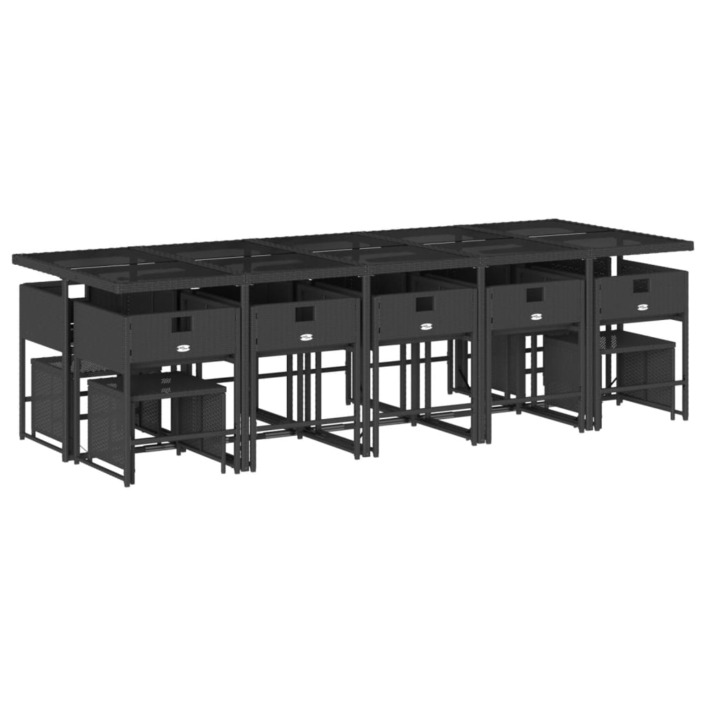 Set mobilier de gradina cu perne, 15 piese, negru, poliratan — imaginea 3