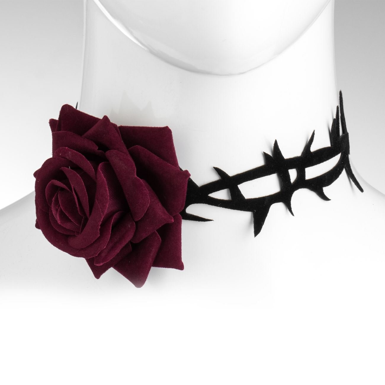 Chocker Gothic, Negru, Bordo, Trandafir, Spini, Poliester